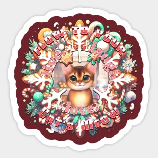 Christmas Cat Wreath Flow To Your Cats Meow 6A4 Sticker